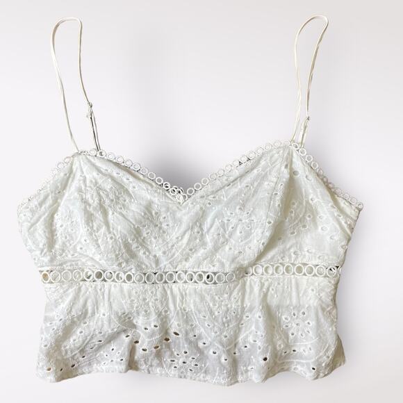 Lulus White Eyelet Lace Spaghetti Strap Crop Top‎ Size M - Picture 1 of 6
